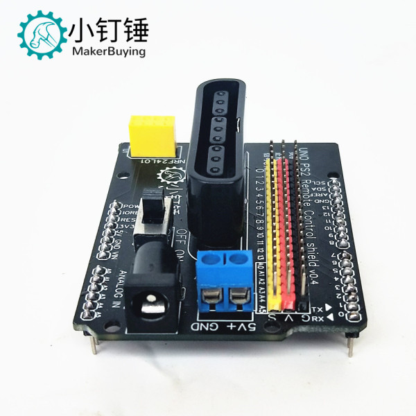XDC009 PS2扩展鲁班板NRF兼容UNO SNA222 四自由度uno遥控扩展板Motor Shield智能小车电机驱动板 无线遥控for Arduino