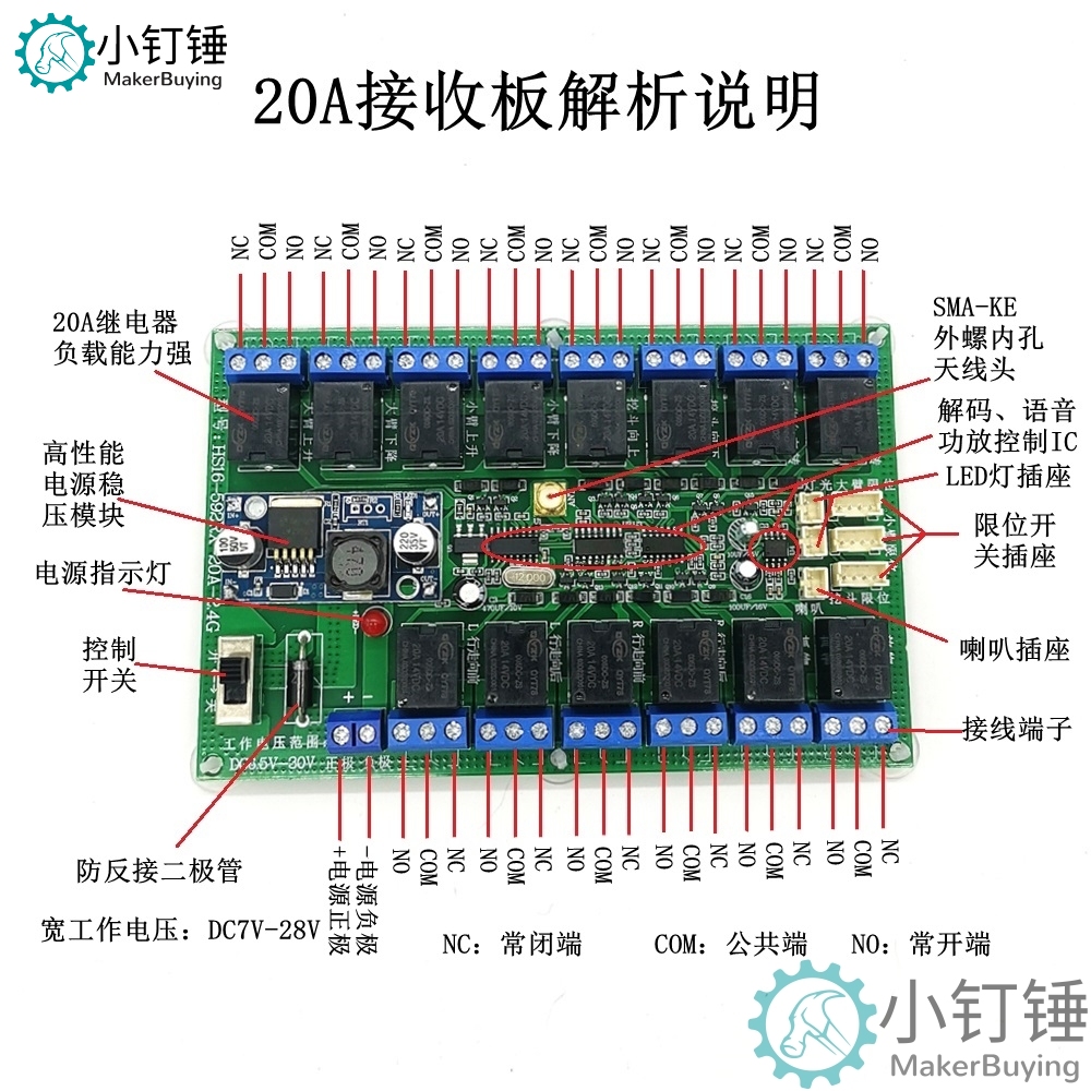 16通道2.4GHZ遥控接收器 科学DIY玩具车机器人挖掘机12V遥控套装 20A SNRM8
