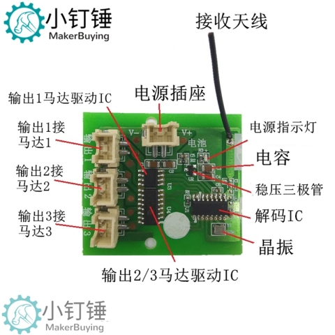 小钉锤SNRM92 （C款）1.2A小功率遥控套装  6通道2.4G DIY玩具配件