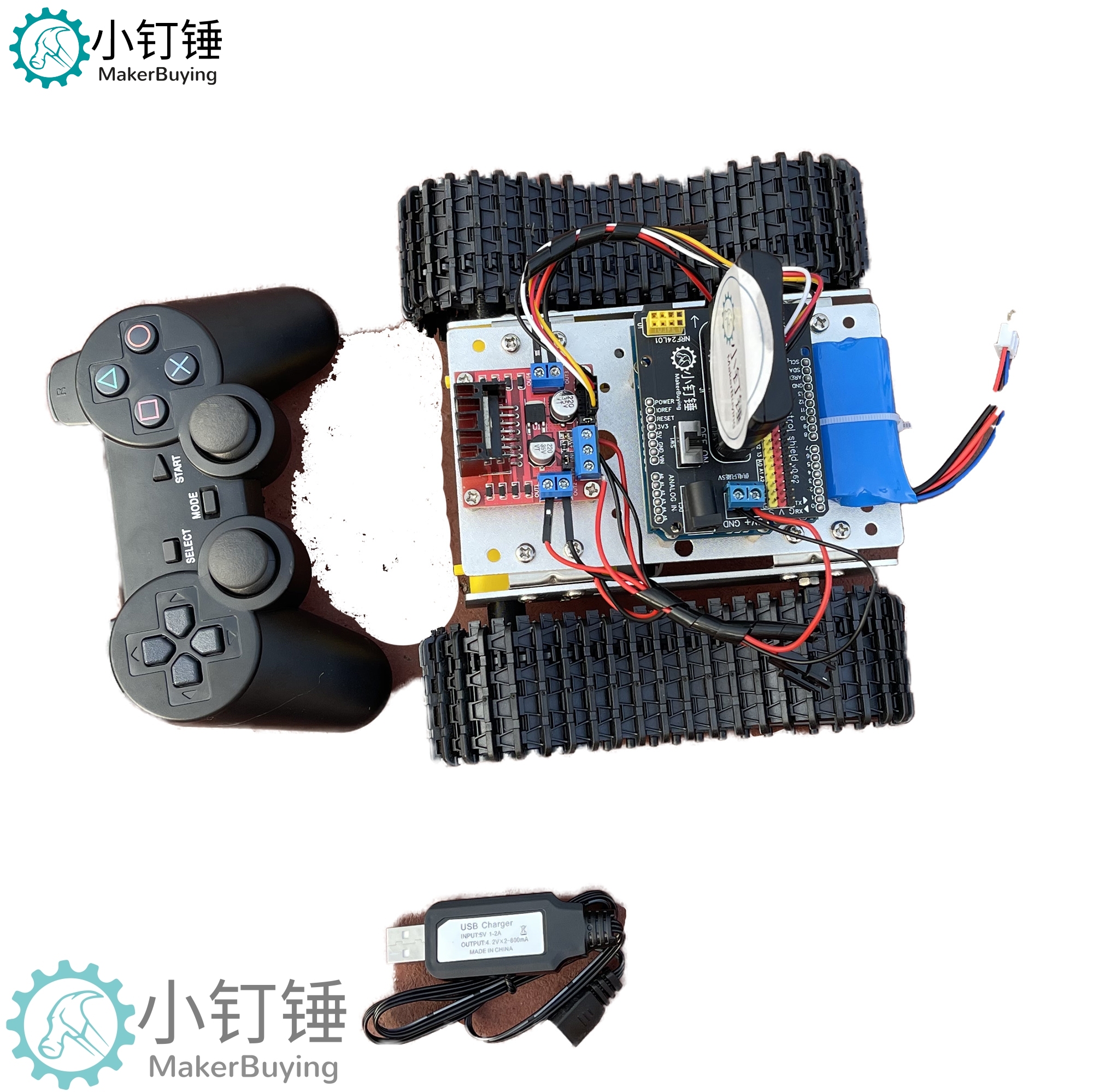 XDCT1拖拽编程探月ps2遥控坦克机器人米思齐Mind+for arduino开源创客小钉锤 SNAR15