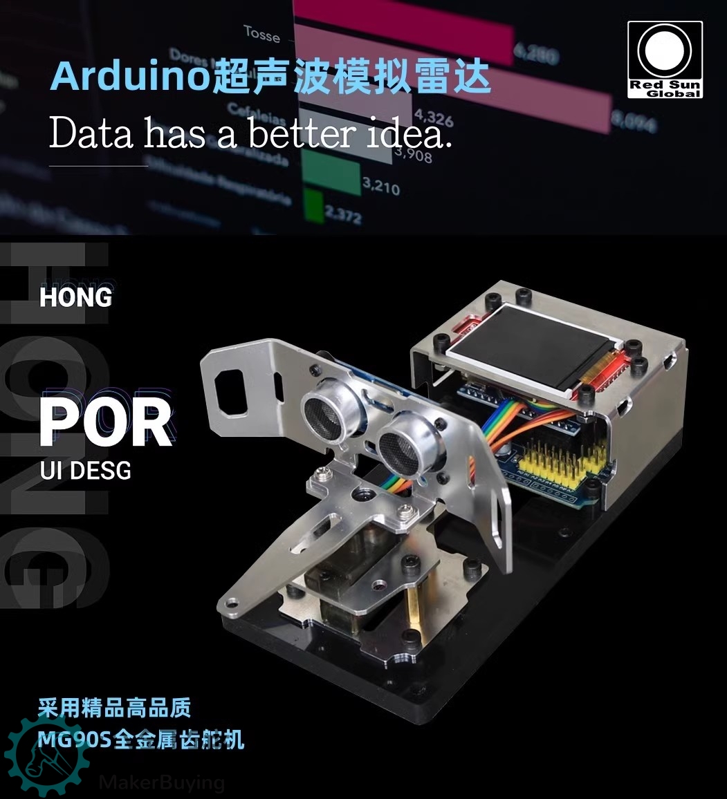 for arduino超声波雷达铝合金拼装制作套件探测 大中学生编程学习 SNAR24